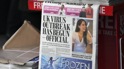 The front page of the Evening Standard is displayed at Bond Street Station, in London