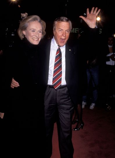 Glenn Close and Franco Zeffirelli attend the Hamlet Westwood premiere on December 18, 1990 in California. 