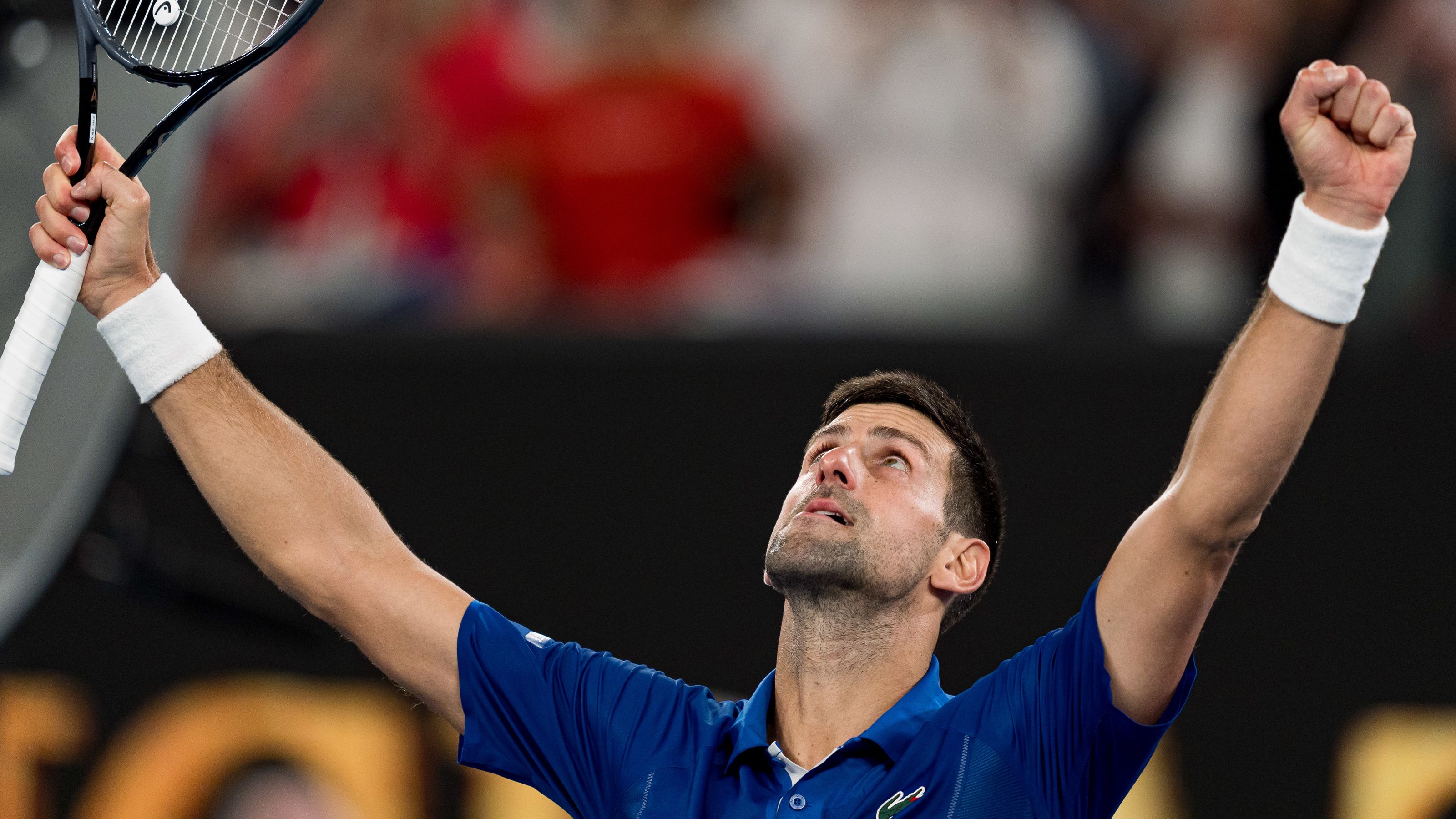 Novak Djokovic celebrates yet another victory.