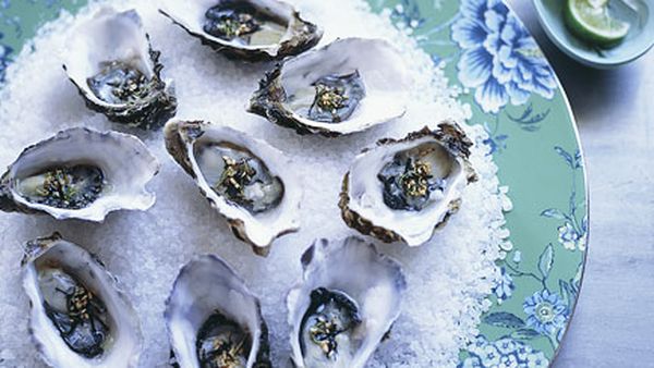 Oysters with wasabi nori and lime dressing