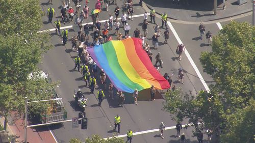 Across the road, a planned protest went ahead by Community Action for Rainbow Rights, after a last-minute challenge on Wednesday through the demonstration into doubt.