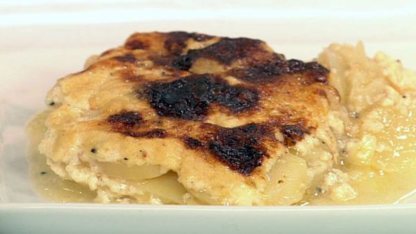 Potato gratin with cave ripened tallegio or stinky munster