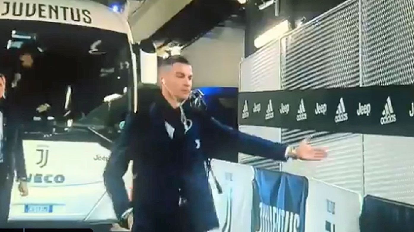 Juventus star Cristiano Ronaldo greets the &#x27;fans&#x27; at his Serie A match