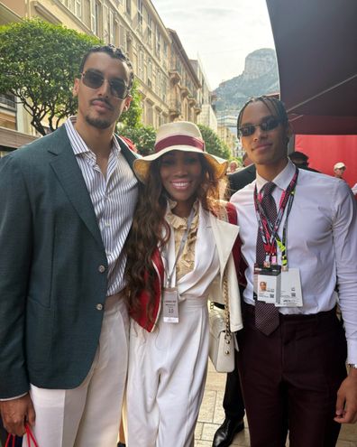 Nicole Coste and her two sons, including Alexandre (right), whose father is Prince Albert, at the Grand Prix in Monaco on May 25, 2025.