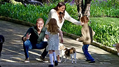 The Duke and Duchess of Sussex Prince Harry and Meghan with their children Prince Archie and Princess Lilibet, and their three dogs, pictured on the 2024 Christmas card.