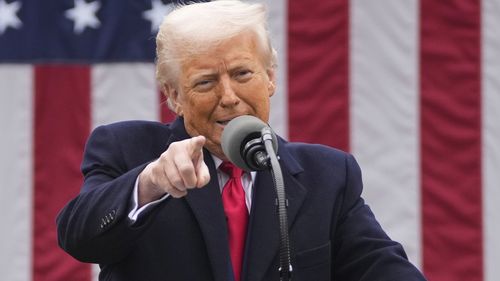 President Donald Trump speaks during an event to announce new tariffs in the Rose Garden