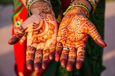 A bride with henna is pictured in Agra, Uttar Pradesh, India. **This image is for use with this specific article only**
