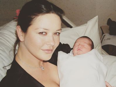 Catherine Zeta-Jones with son Dylan Douglas when he was a newborn.