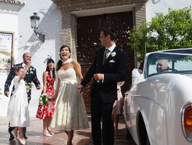 Red dress at wedding