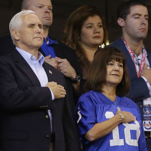 Mr Pence attended the game with his wife Karen Pence. 