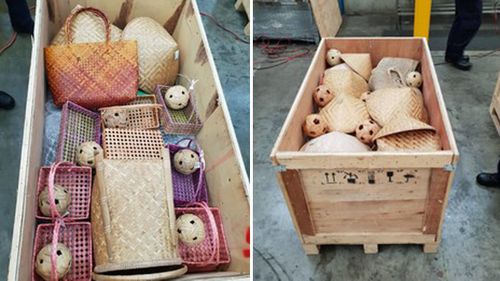 The packed crates were filled with timber handicrafts and souvenirs concealing the drugs.