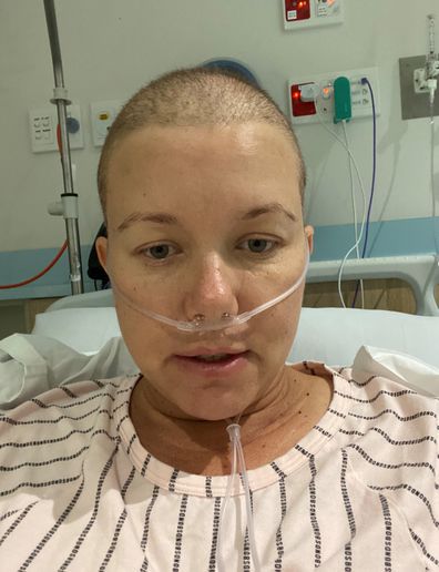 Fiona May in hospital during her cancer treatment.