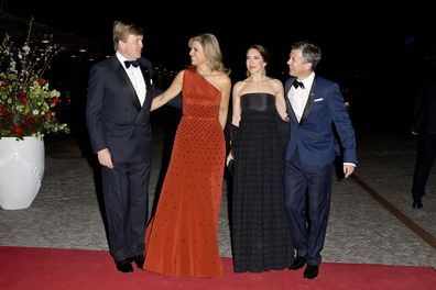 King Willem-Alexander and Queen Maxima of the Netherlands with Crown Princess Mary and Crown Prince Frederik in Copenhagen during a state visit to Denmark in 2015.