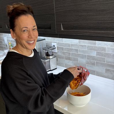 Kamala Harris at home ready to watch the 2025 Oscars.