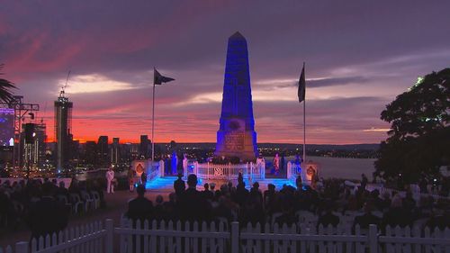 The Anzac Day Dawn Service is happening at Kings Park in Perth with around 300 people in attendance at the invite-only event. 