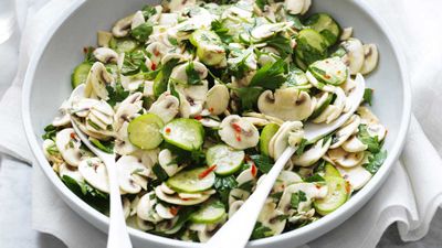 Recipe: <a href="https://kitchen.nine.com.au/2018/02/19/11/15/lemon-and-herb-mushroom-salad" target="_top">Lemon and herb mushroom salad</a>