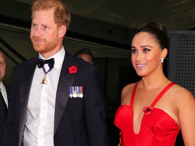 NEW YORK, NEW YORK - NOVEMBER 10: Prince Harry, Duke of Sussex, and Meghan, Duchess of Sussex attend as Intrepid Museum hosts Annual Salute To Freedom Gala on November 10, 2021 in New York City. (Photo by Theo Wargo/Getty Images for Intrepid Sea, Air, & Space Museum)