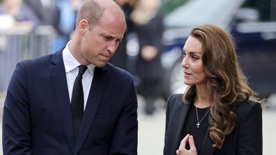 Prince William, Prince of Wales and Catherine, Princess of Wales view floral tributes at Sandringham on September 15, 2022 in King's Lynn, England.  