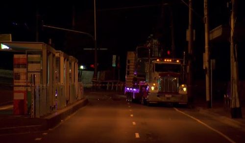 The truck smashed through tram lines in front of Crown Casino.