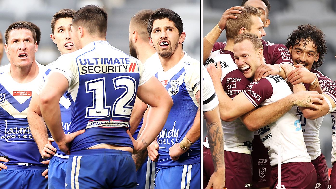 Bulldogs look dejected after their loss to Manly