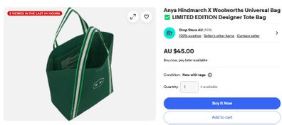 woolworths designer bag Anya Hindmarch for sale on ebay