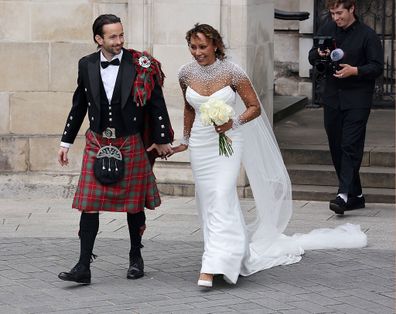 LONDON, England - July 5: newlyweds Rory McPhee and Mel B leave St. Paul's Cathedral after their wedding in London, England on July 5, 2025. (Neil Mokoford/GC Photograph)