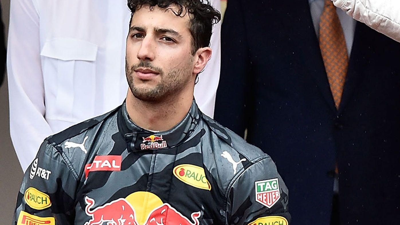Daniel Ricciardo fumes on the podium at Monaco in 2016.