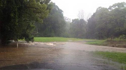 The rain has flooded a private road at Bilambil. (Facebook)