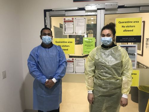 Two Melbourne nurses gear up for a 10 hour shift.