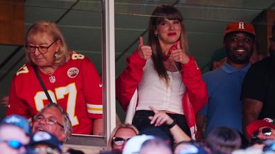 Taylor Swift reacts during the first half of a game between the Chicago Bears and the Kansas City Chiefs - Travis Kelce's team - on September 24, 2023 in Kansas City, Missouri.