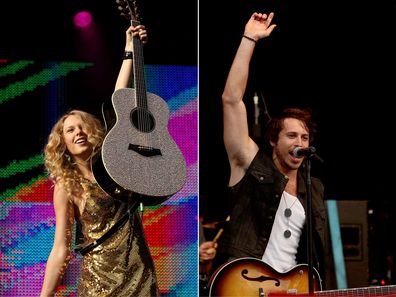 Split image of Taylor Swift performing in Australia in 2009 and Morgan Evans in NSW in 2013.