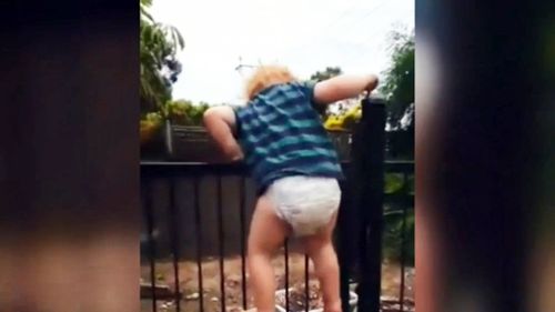 A toddler in Adelaide was filmed climbing and unlocking a pool gate. (9NEWS)