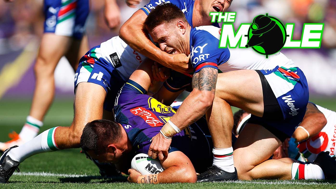 The Melbourne Storm&#x27;s Brandon Smith scores a try during his NRL Trial match against the Warriors.