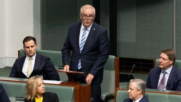 Former Prime Minister Scott Morrison during his valedictory speech, at Parliament House in Canberra on Tuesday 27 February 2024.