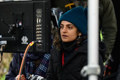 Director Nida Manzoor on the set of her film Polite Society, a Focus Features release.  