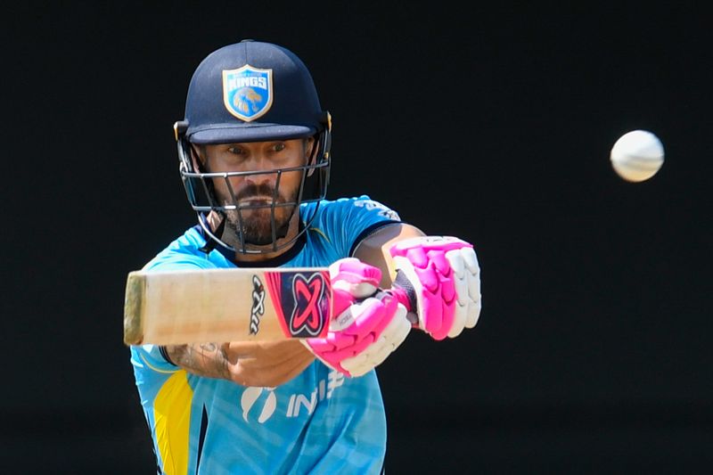 Faf Du Plessis playing for the Saint Lucia Kings during the 2021 Caribbean Premier League. Photo: Randy Brooks