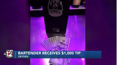 Two men left a tip of $1000 in $100 notes for Michigan bartender Dawn