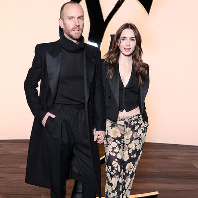 Charlie McDowell dan Lily Collins menghadiri acara Saint Laurent Womenswear Fall/Winter 2024-2025 sebagai bagian dari Paris Fashion Week pada 27 Februari 2024 di Paris, Prancis. 