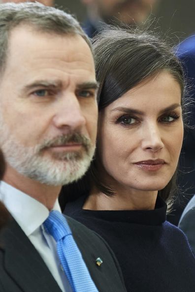 King Felipe and Queen Letizia attend Placido Arango's funeral at Los Jeronimos on March 04, 2020 in Madrid, Spain.