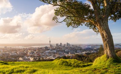 View of Auckland Skyline from Mount Eden on a nice sunny day.