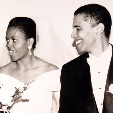 Michelle and Barack Obama on their wedding day