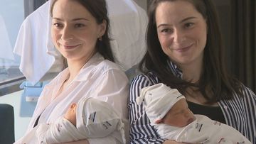 Identical twins Gillianne Gogas and Nicole Patrikakos were born together — and now the sisters have given birth together in mind-bogging synchronicity.