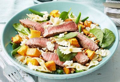 Recipe: <a href="http://kitchen.nine.com.au/2016/05/05/11/25/kate-waterhouses-warm-beef-pasta-and-roasted-pumpkin-salad" target="_top">Kate Waterhouse's warm beef pasta and roasted pumpkin salad</a>