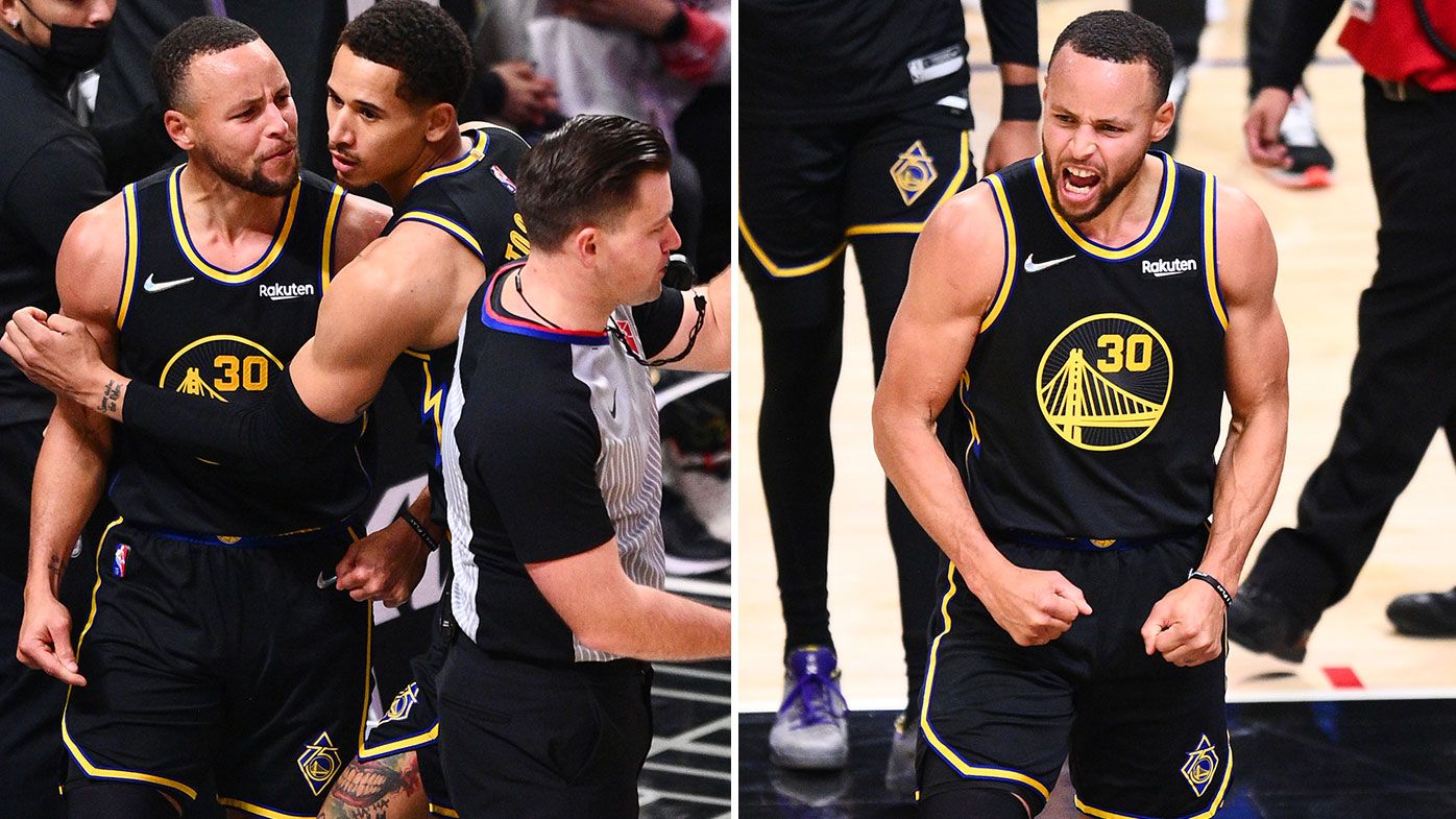 Steph Curry gets a technical and then heats up from three-point range