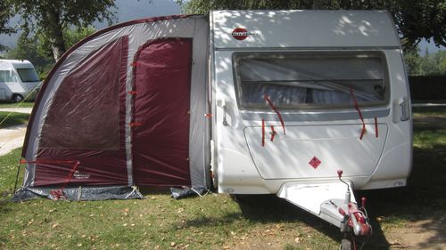 A view of the trailer where the slain British family were holidaying in a campsite of Saint Jorioz, near Annecy in the French Alps.