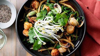 Recipe:&nbsp;<a href="http://kitchen.nine.com.au/2016/05/16/17/22/kneaded-noodles-with-scallops-clams-ham-and-xo-sauce" target="_top" draggable="false">Kneaded noodles with scallops, clams, ham and XO sauce</a>