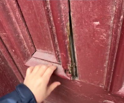Broken door in Donny Skipper apartment.