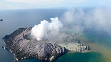White Island, the most active cone volcano in New Zealand, is pictured shortly after the blast.