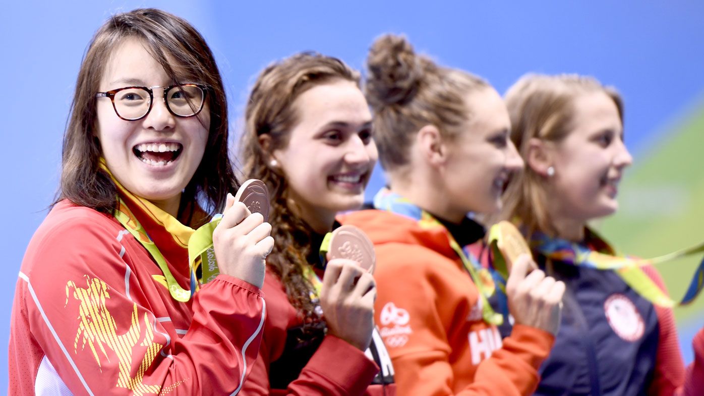 Fu Yuanhui with her surprise bronze medal. (AFP)