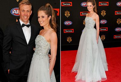 Dangerfield's captain Nathan van Berlo and his partner Jessica Holtham. (Getty)